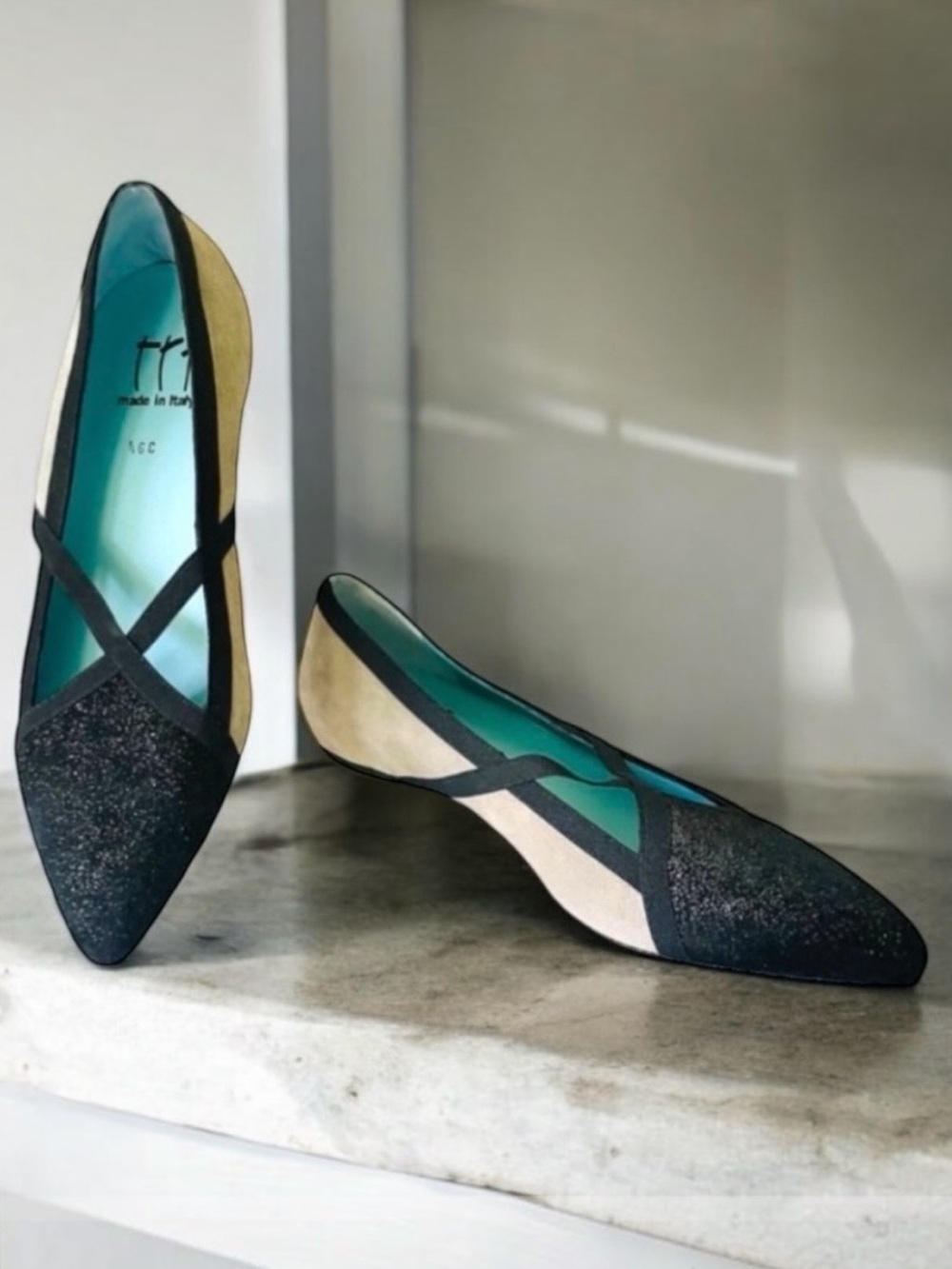 New! THIERRY RABOTIN Magda Sparkle Embossed Suede Flat Shoe Size 39.5
